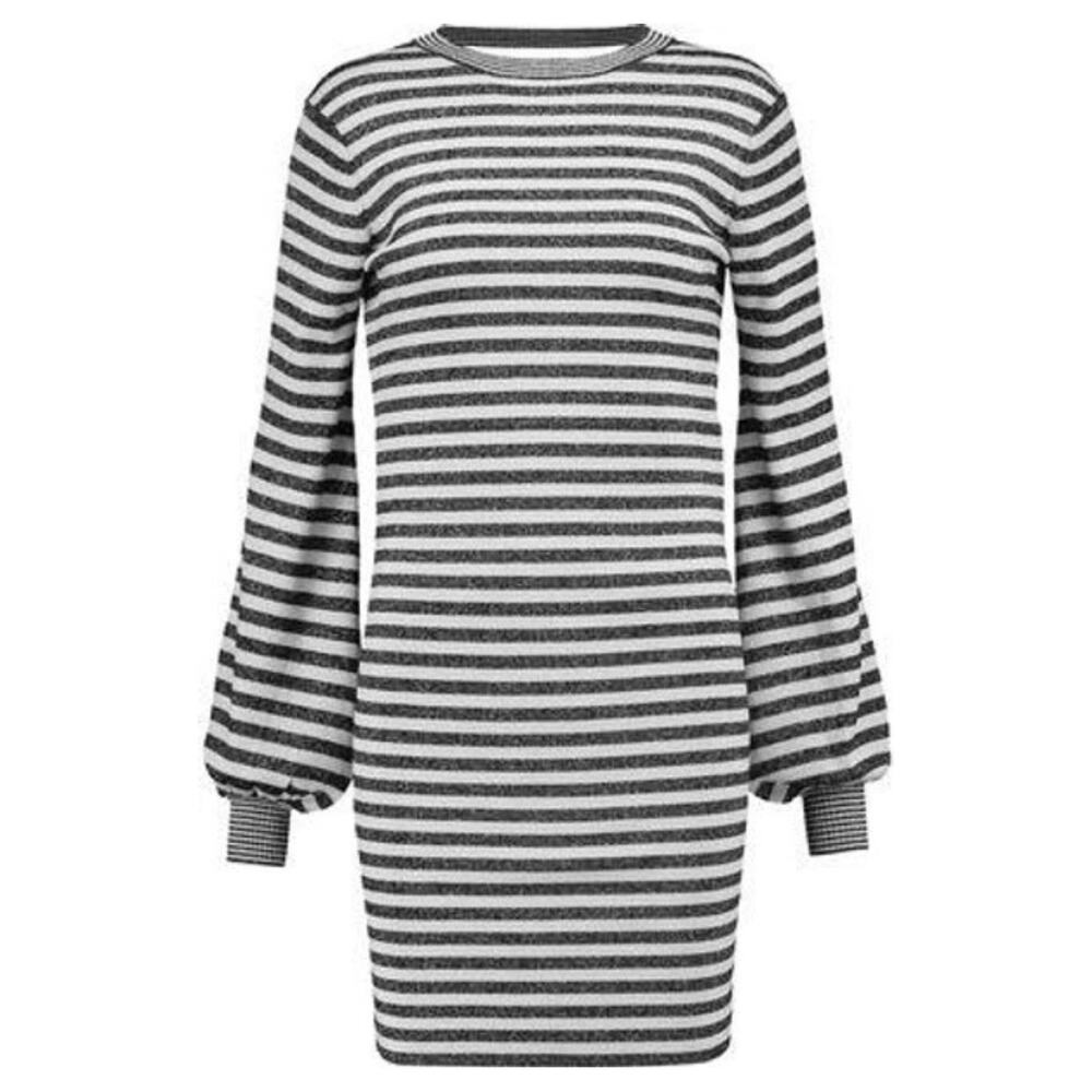 Maje Knit Jumper Dress Womens Small 1 Black White Metallic Long Sleeve